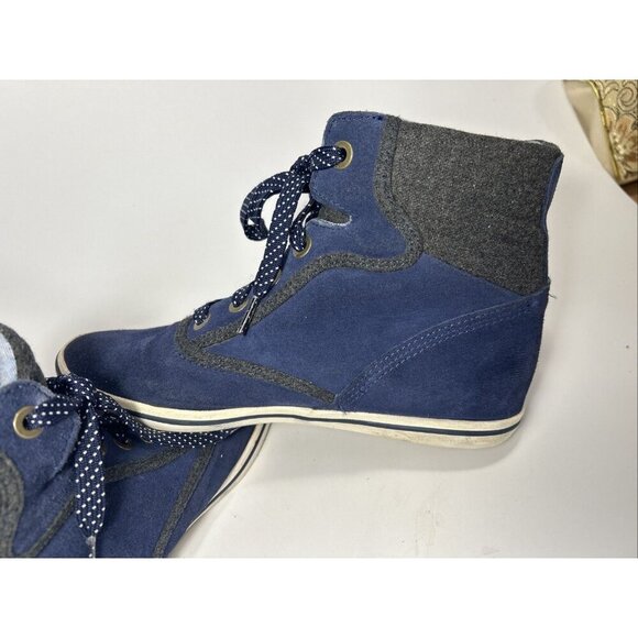 Meds High Top Hidden Wedge Rookie Shoe Navy Blue Suede Size 8 - Picture 8 of 9